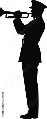 Obraz na plátně Military Bugler Silhouette Playing Taps – Memorial Day Tribute Vector