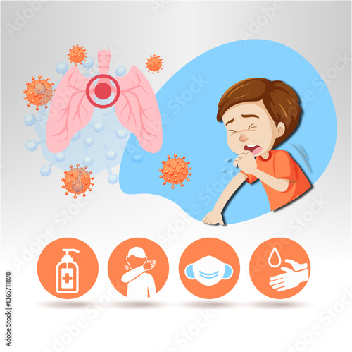 Cartoon illustration with CORONAVIRUS concept