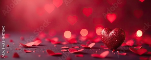 Soft focus Valentine's Day background with heart-shaped bokeh lights,  festive,  illuminated