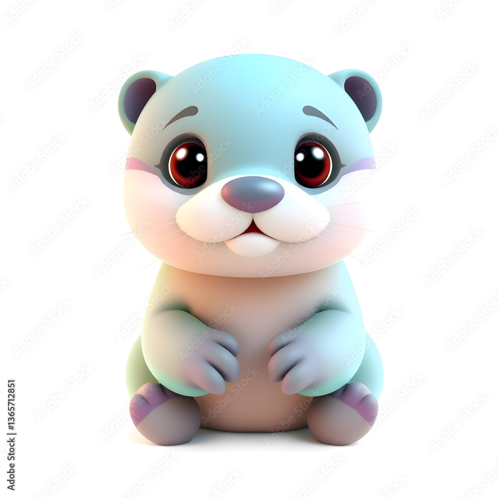 Otter – 3D baby otter, tiny paws, adorable face, pastel turquoise and lilac tones, white background. Generative AI Otter – 3D baby otter, tiny paws, adorable face, pastel turquoise and lilac tones, white background. Generative AI