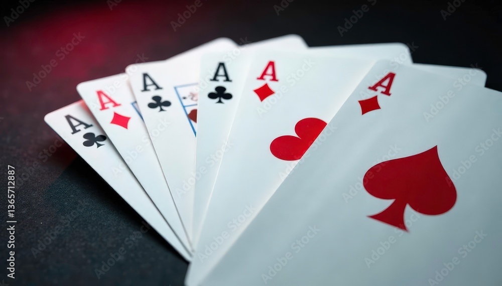 Obraz premium Playing cards arranged in a row, showing four aces , vintage, gamble