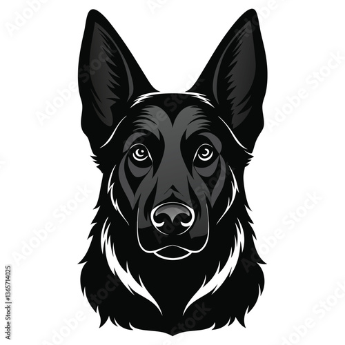 German Shepherd dog Front view of head silhouette Vector illustration
White Background