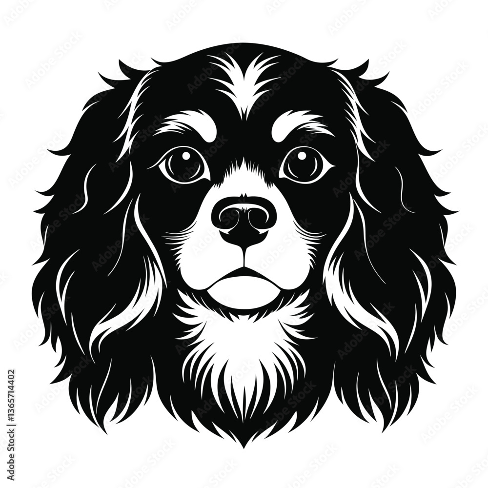 Fototapeta premium Cavalier King Charles Spaniel dog Front view of head silhouette Vector illustration White Background