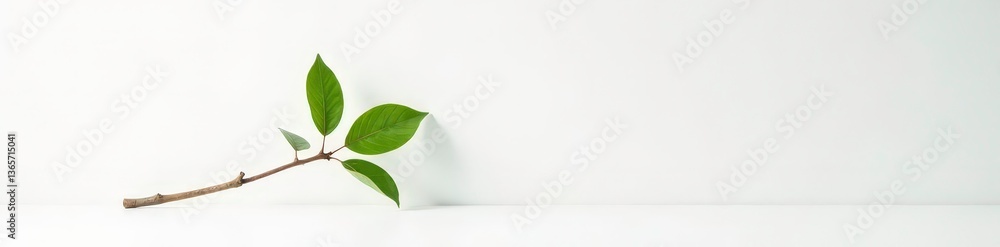 Fototapeta premium Single long branch leaning against white surface, branch, vertical, organic