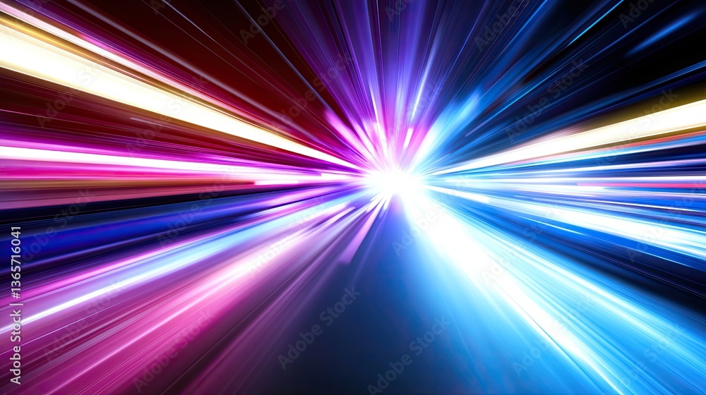 Obraz premium Abstract Speed of Light: A Burst of vibrant colors in motion, capturing the essence of energy and velocity. A mesmerizing display of dynamic lines converging towards a radiant core.