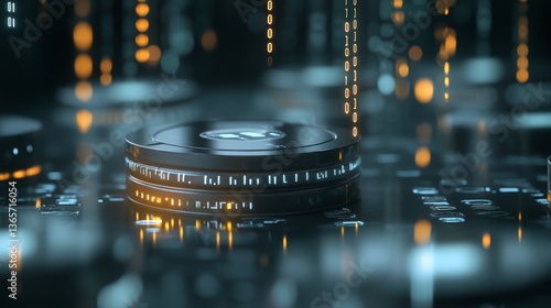 Digital data flow with binary code and circuit elements creating a futuristic technology background