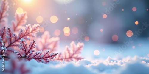 Soft pastel background with ethereal bokeh lights creating a dreamy winter atmosphere,  glowing,  decoration