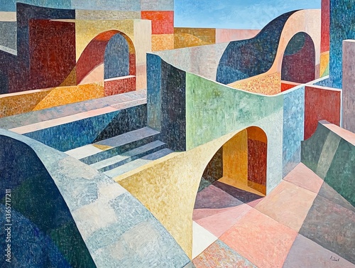 Colorful abstract architectural structures.