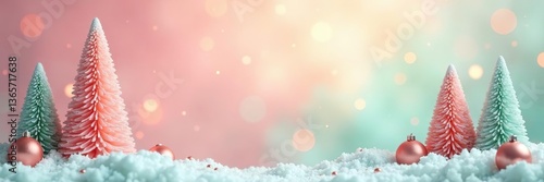 Soft pastel colors of pink, peach, and mint blend together in a warm and inviting Christmas-themed background,  cozy,  colors
