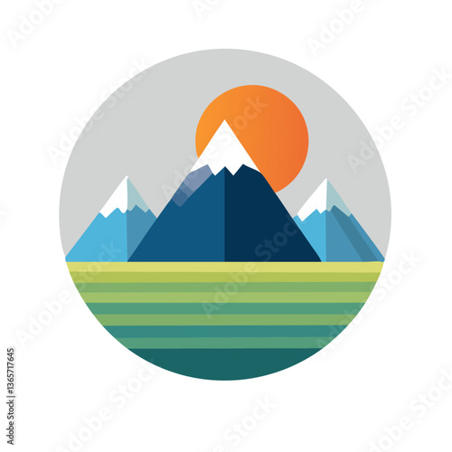 vector illustration of the sun and mountains icon design