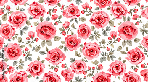 Rose seamless pattern with watercolor isolated on white background