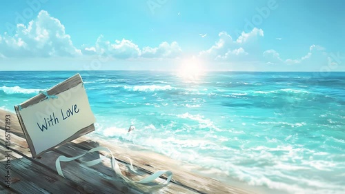 Wallpaper Mural Message in envelope on wooden dock by bright tropical ocean. Seamless looping 4K video background
 Torontodigital.ca