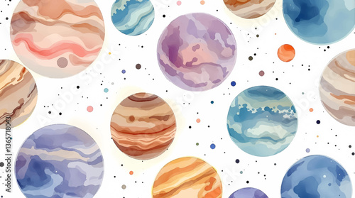 Watercolor planet on white background