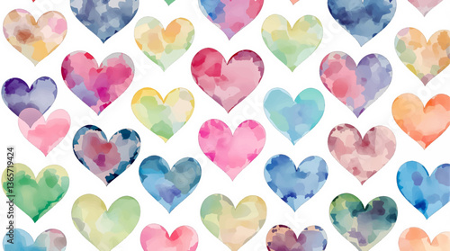 Watercolor red hearts seamless pattern on white background vector	