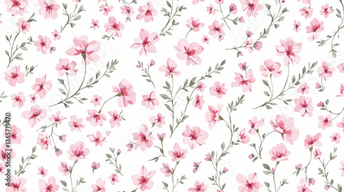 Seamless pattern of pink peach rose flower with watercolor