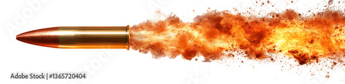 Bullet with Fire Trail Isolated in white & transparent