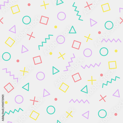 Geometric shapes of triangle, polygon, circle, square and zigzag isolated on white background—abstract geometric vector illustration.