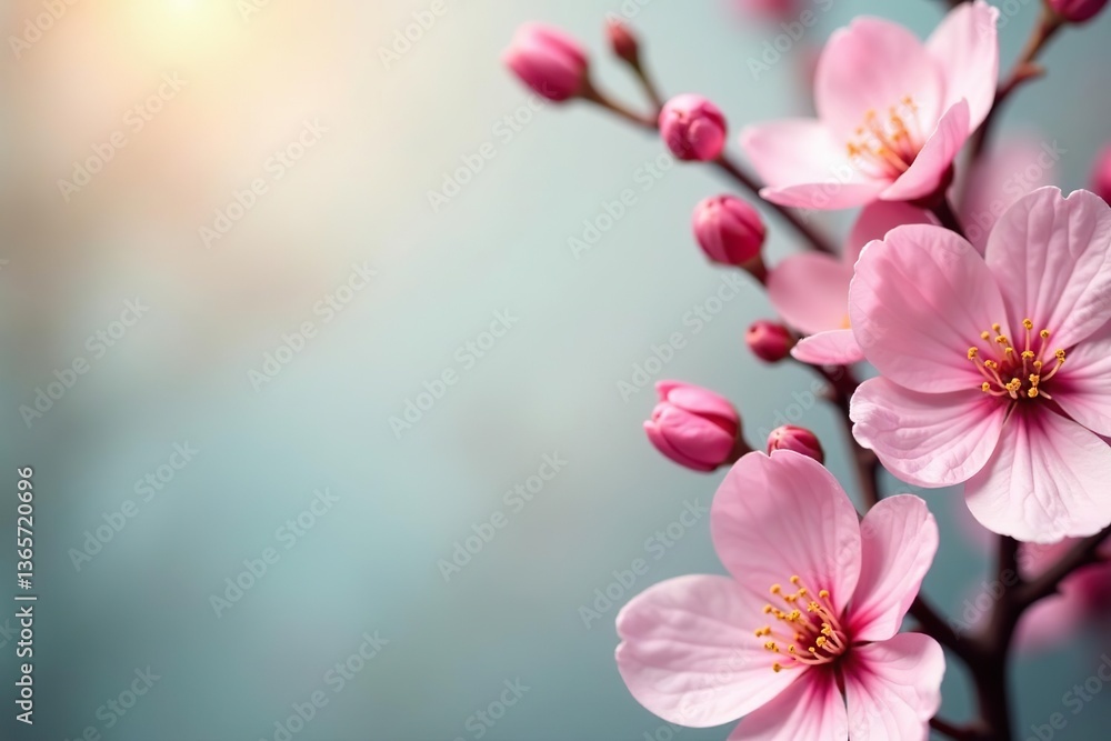 Obraz premium Soft pink flowers in full bloom create a beautiful and romantic backdrop perfect for weddings, events, and springtime themes, backdrop, vibrant