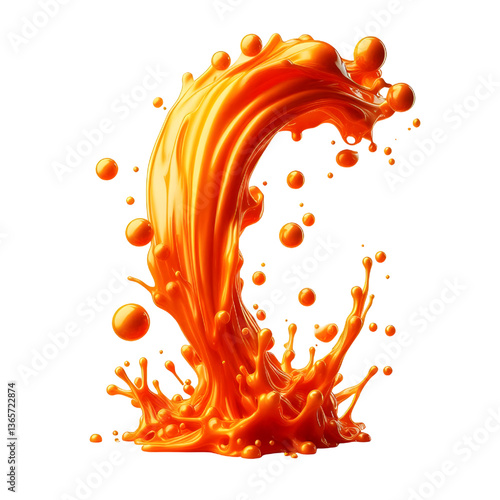 orange molten liquid flowing isolated on white background