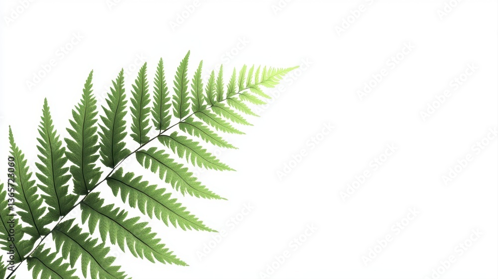 Lush Green Fern Leaf with Delicate Fronds Isolated on White Background for Nature and Plant Enthusiasts