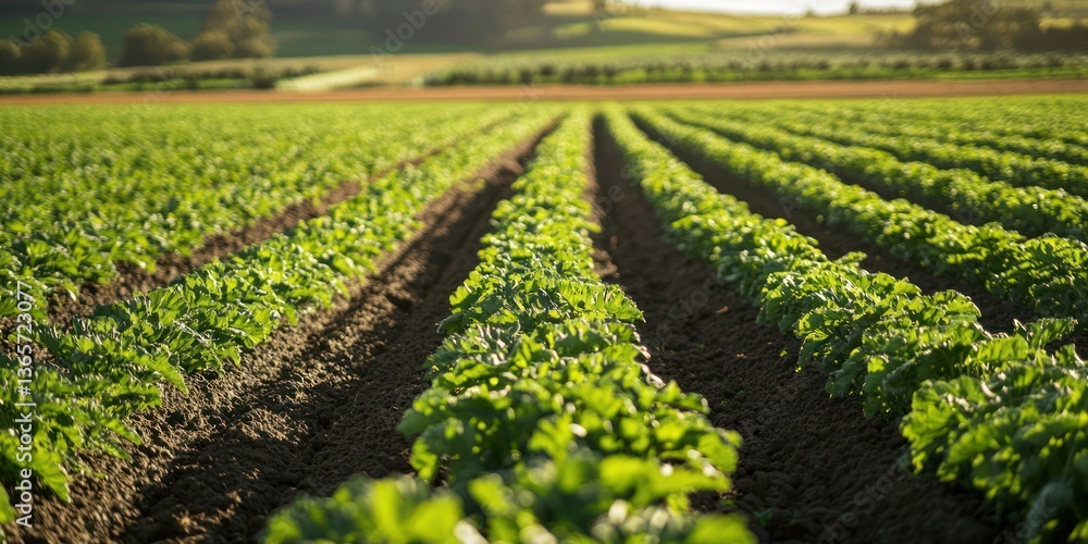 Obraz premium Expansive carrot field with green tops stretching out 