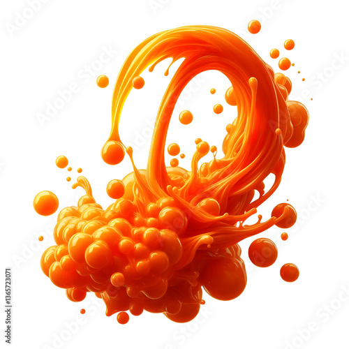 orange molten liquid flowing isolated on white background