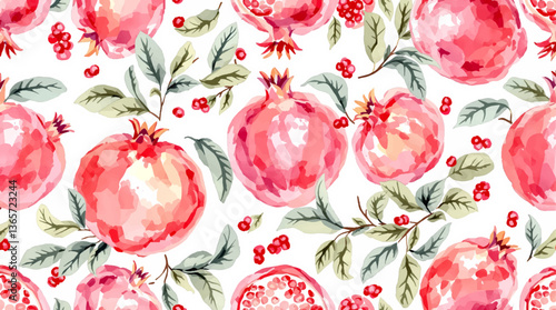 Watercolor pattern grenades white background	
