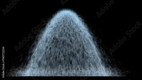 Fountain effect light blue water front view medium size shoots up into the air and reduce level on the black screen