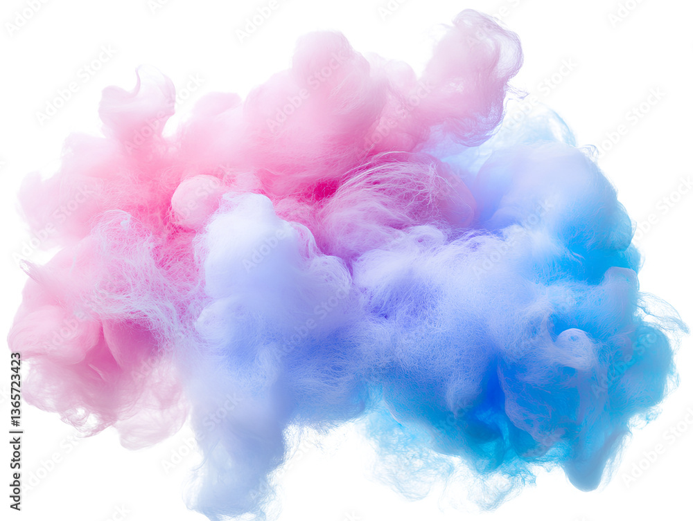 Fototapeta premium Cotton candy, in a soft pink and blue color, with a transparent background PNG. 