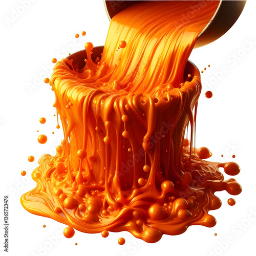 orange molten liquid flowing isolated on white background