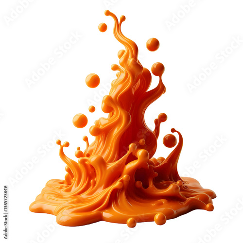 orange molten liquid flowing isolated on white background