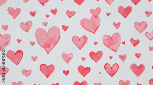 Watercolor red hearts seamless pattern on white background vector	