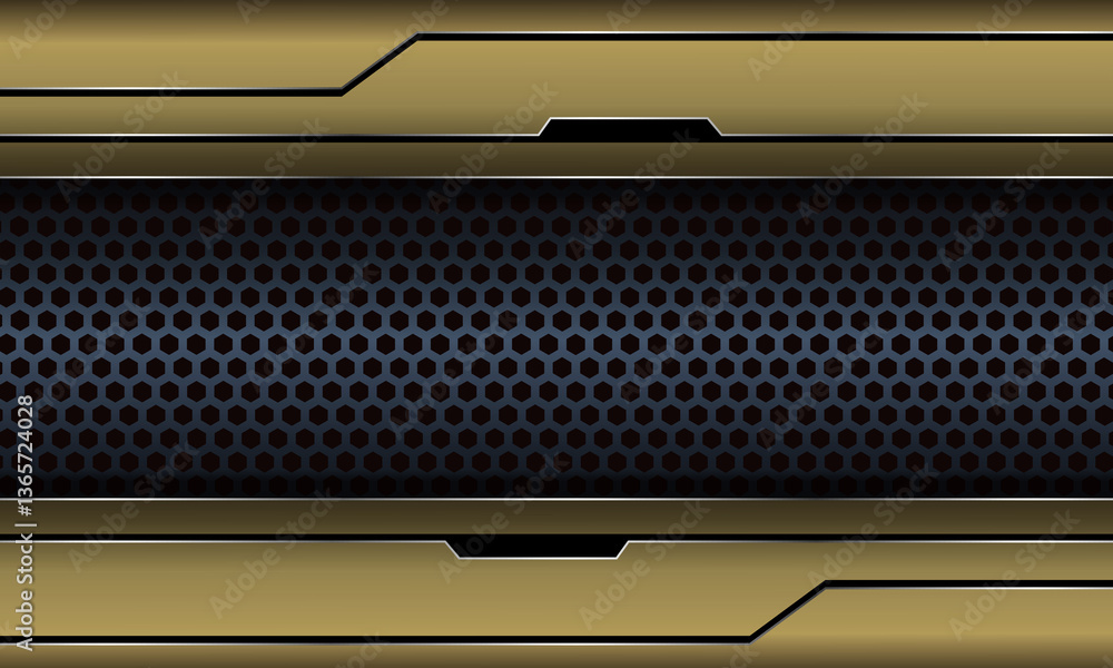 Modern Metallic Grid Background. A futuristic design with horizontal gold metallic panels and a dark hexagonal mesh center, combining sleek lines and geometric patterns. Modern Metallic Grid Background. A futuristic design with horizontal gold metallic panels and a dark hexagonal mesh center, combining sleek lines and geometric patterns.
