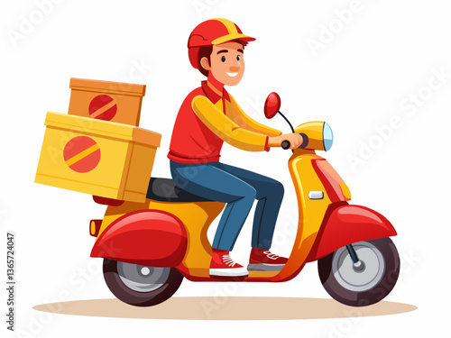 Young Delivery Driver on Scooter with Package Vector