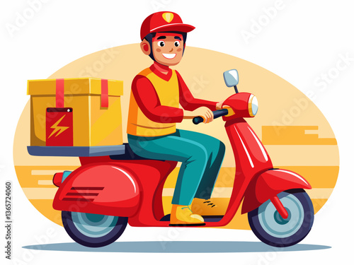 Young Delivery Driver on Scooter with Package Vector