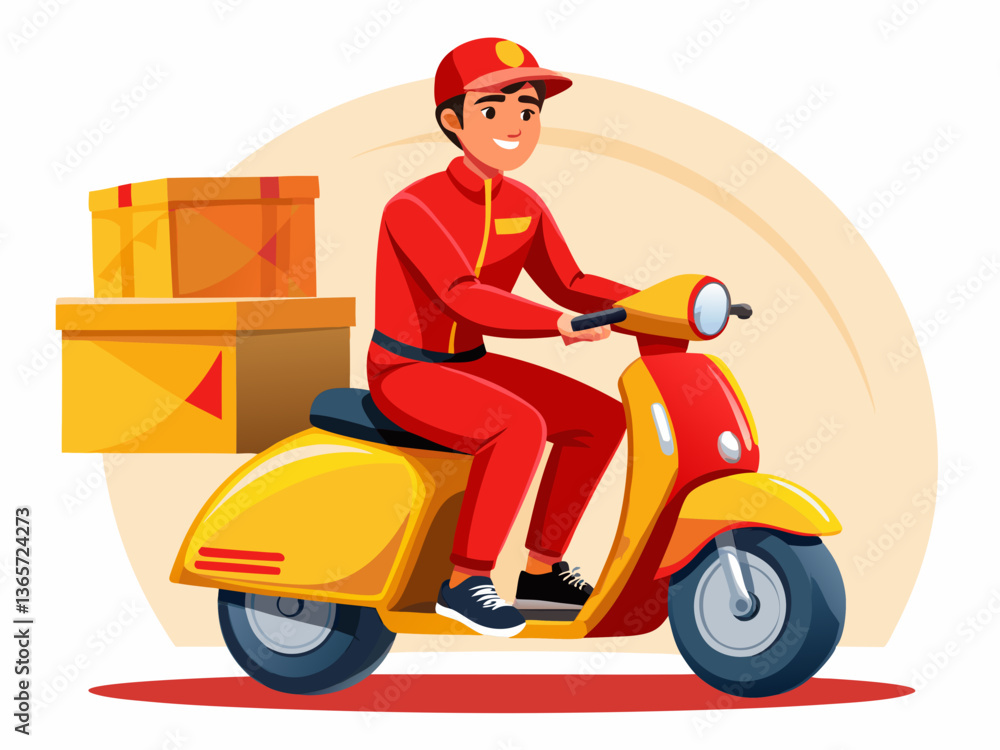 Young Delivery Driver on Scooter with Package Vector Young Delivery Driver on Scooter with Package Vector