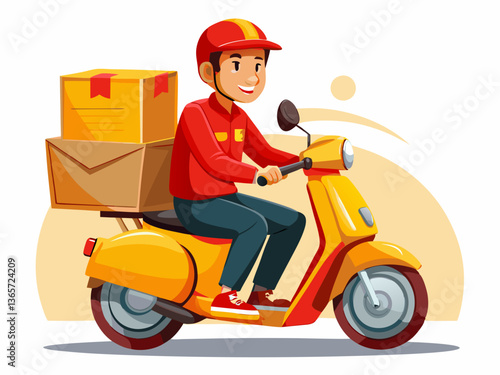 Young Delivery Driver on Scooter with Package Vector