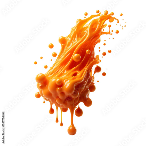 orange molten liquid flowing isolated on white background