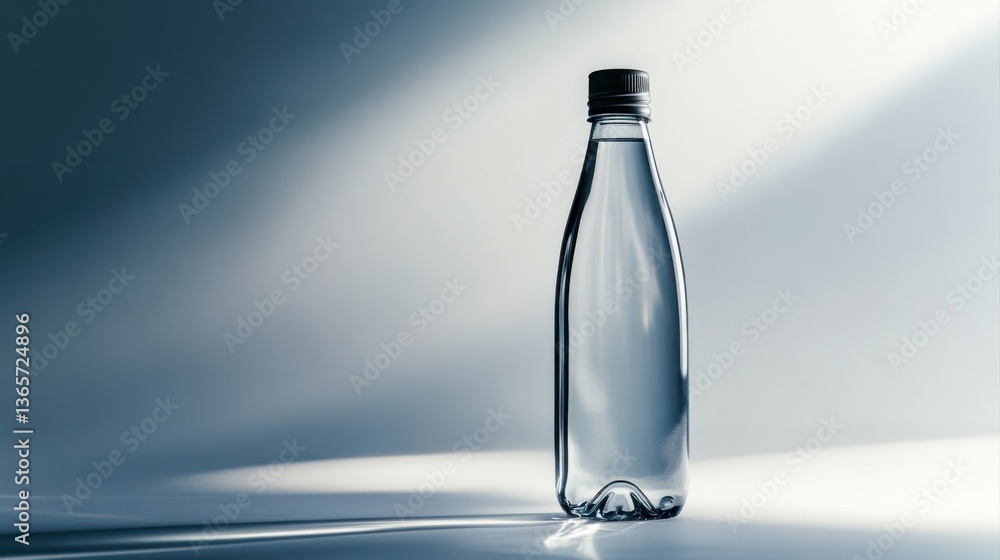 Clear Water Bottle with Clean Minimalistic Background in Soft Natural Light and Shadow Play Clear Water Bottle with Clean Minimalistic Background in Soft Natural Light and Shadow Play
