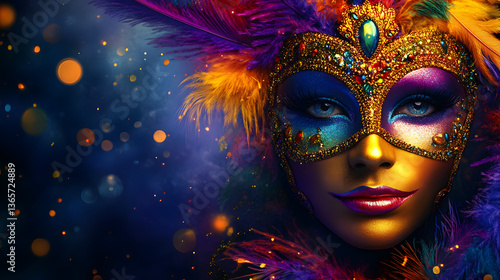 Wallpaper Mural Colorful Venetian Mask With Glitter and Feather Highlights in Vibrant Glow Torontodigital.ca