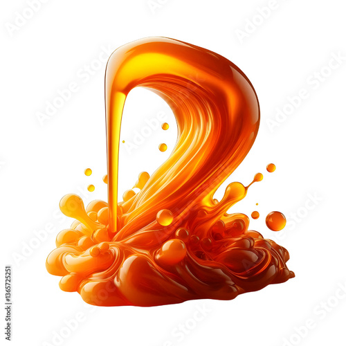 orange molten liquid flowing isolated on white background