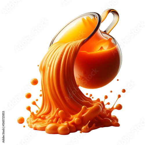 orange molten liquid flowing isolated on white background