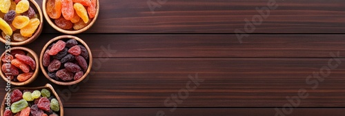 Wallpaper Mural Wooden bowls of colorful dried fruits on dark wooden table. Torontodigital.ca