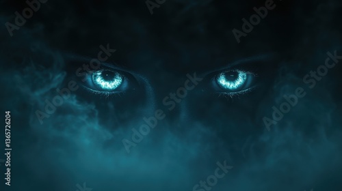 Mysterious Glowing Eyes Surrounded by Dark Smoke in an Enigmatic Atmosphere