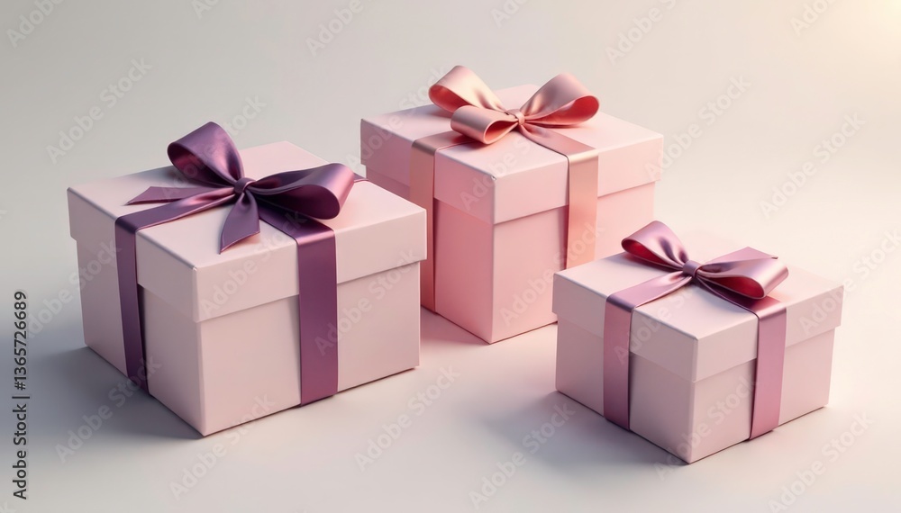 Fototapeta premium Sophisticated pastel gift boxes, tied bows, subtle shadows, pastel, bow, paper