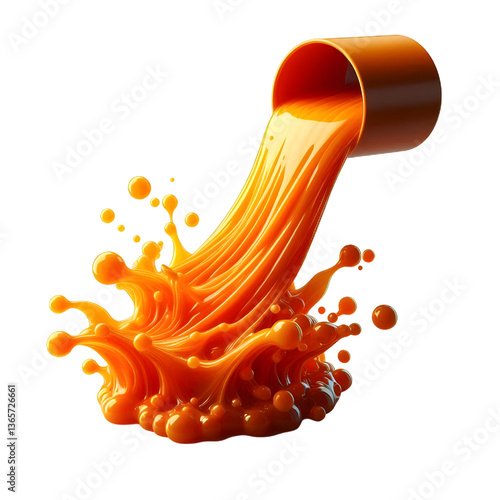 orange molten liquid flowing isolated on white background