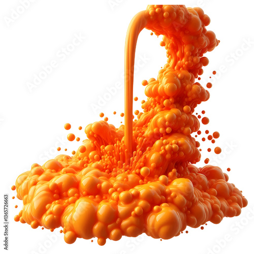 orange molten liquid flowing isolated on white background