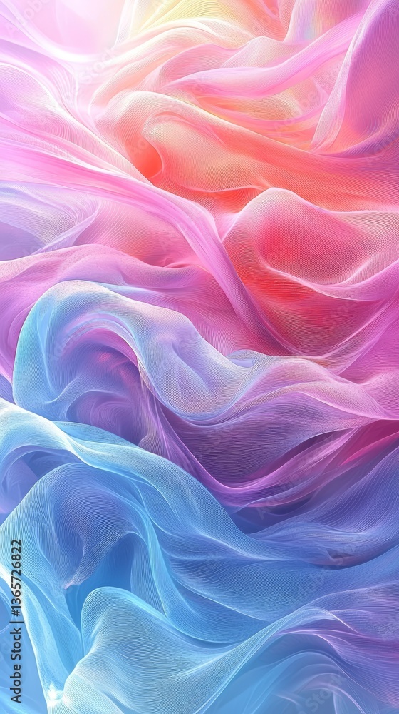 Fototapeta premium Abstract Pastel Fabric Texture Flowing Sheer Drape in Pink Purple and Blue Hues