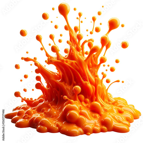 orange molten liquid flowing isolated on white background