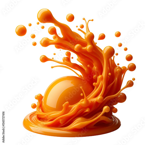 orange molten liquid flowing isolated on white background